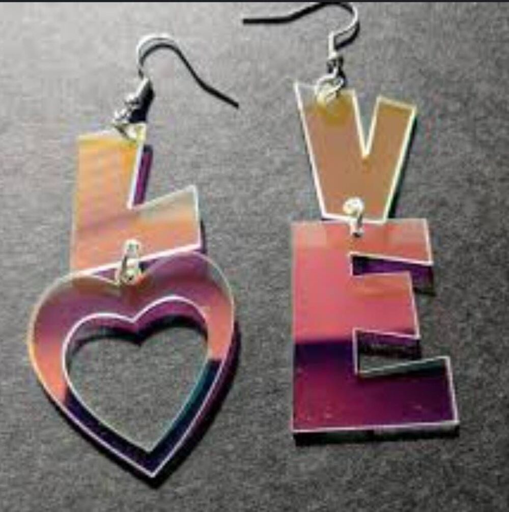 NWOT Holographic All You Need is Love Earrings - Picture 2 of 2